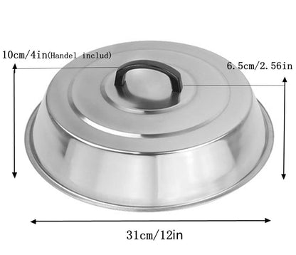 12 Inch Heavy Duty Cheese Melting Dome - Stainless Steel Griddle Grill Accessories - Durable Round Basting, Steaming Cover - Heat Resistant Handle for Flat Top Griddle Grill Indoor/Outdoor- 2 Domes