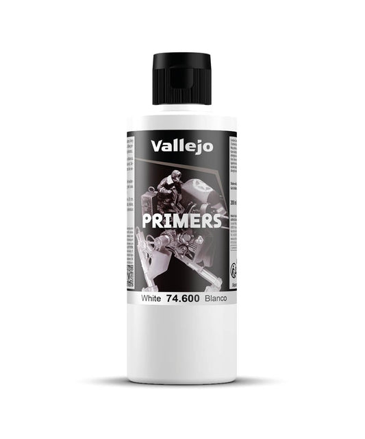 Vallejo - Surface Primer Color | White Acrylic Primer 200 ml (6.76 fl.oz.) | Matte Finish and Fast Drying | Perfect for Airbrushing and Great Adhesion to Figurines and Scale Models