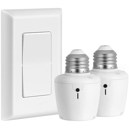Suraielec Remote Control Light Socket, Wall Mount Switch, E26 E27 Lamp Socket, No Wiring, 100FT Range, Wireless Light Switch for Lamps, Pull Chain Light Fixture (1 Remote+2 Sockets, Shorter Version)