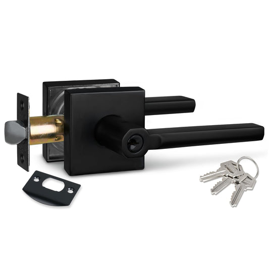 NEWBANG Keyed Entry Lever Lock in Matte Black for Exterior Door HD1601-DB-ET-1P