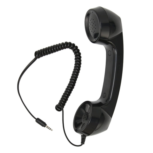 3.5mm Retro Telephone Handset, Cell Phone Handset, Cell Phone Receiver Microphone Speaker, for Smartphones and Computers with 3.5mm Headphone Jack (Black)