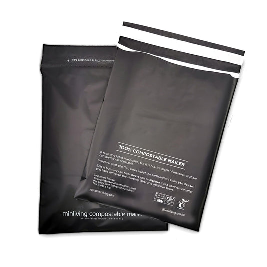 100% Compostable Biodegradable Mailers 14.9" x 19" (25 Pcs) Poly Mailers, Eco-Friendly Packaging Envelopes Pouches. Reusable double sealing, extra thick, Zero-waste mailing bags (L size, 14.9x19 inch)