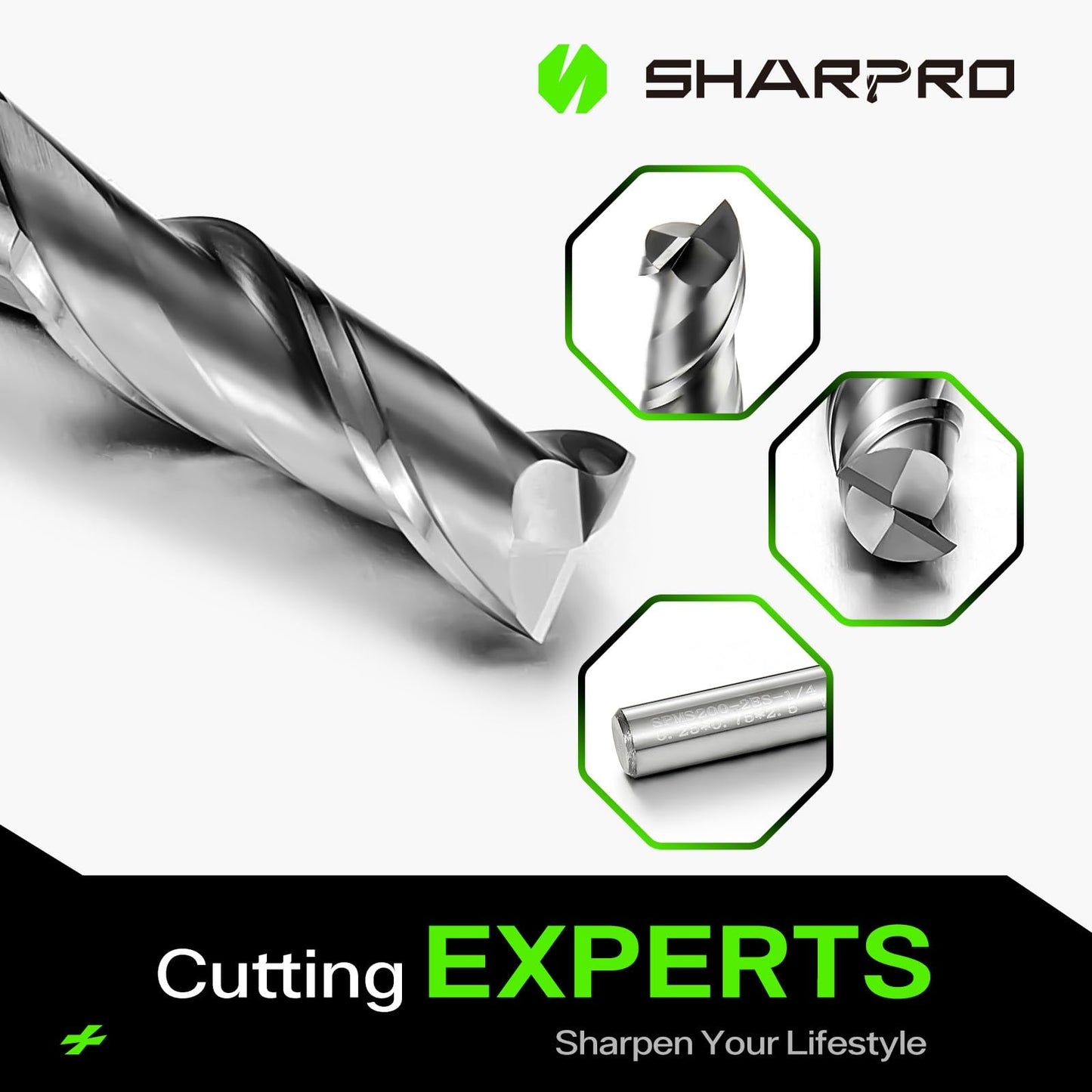 SHARPRO 1/4 End Mills 1/4 Inch Shank, 2 Flute Carbide Square Endmill with AlCrN Coated, Upcut Spiral CNC Router Bits for Alloy Steel, Metal and Stainless Steel