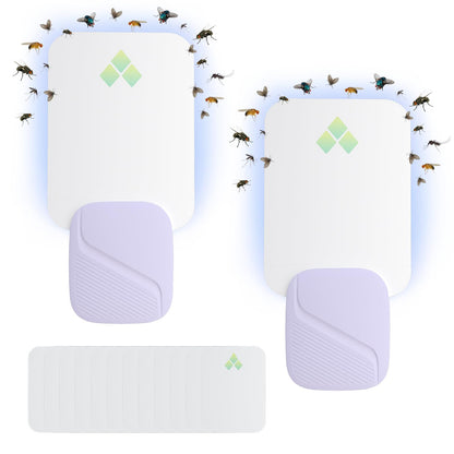 Fly Trap Indoor, Fruit Fly Traps for Indoors, 2 Devices 12 Glue Cards, Two Modes Protect 400 Sq Ft for Home, Flying Insect Trap Plug in for Fruit Flies, Gnats, Flies, Moths, and Other Flying Insects