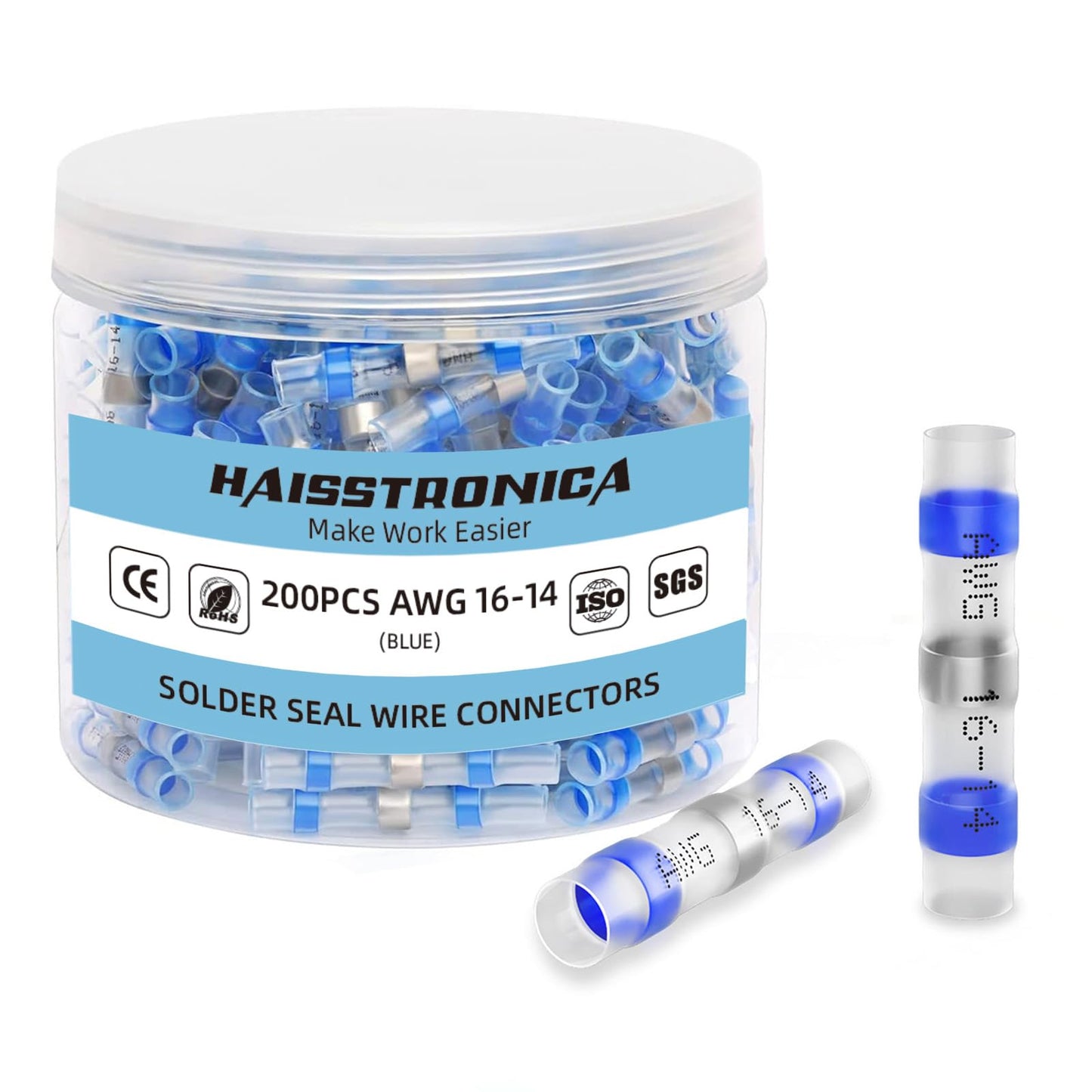 haisstronica 200PCS Solder Seal Wire Connectors,Waterproof Wire Connectors, Heat Shrink Butt Connectors for Watercraft,Electrical,Electronics 16-14 Blue
