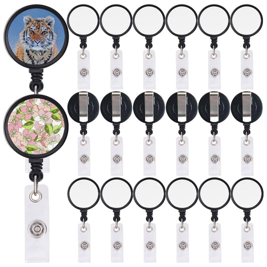 ZUYYON 20 Pcs Sublimation Blank Badge Holder Sublimation Retractable Tag Holder DIY Heat Transfer ID Badge Holder with Clip for ID Card Holders, Keys, Name Tag(Black)