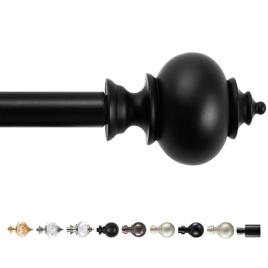 Deconovo Black Curtain Rods for Windows 66 to 120 Inches, Adjustable Decorative Single Window Curtain Rod Set, Curtain Rods with Finial, 3/4 Inch Diameter Steel Tube with Black Finish