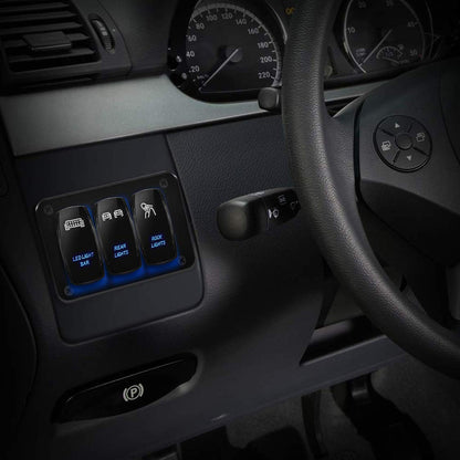 DaierTek LED Light Bar Switch Panel, 3 Gang Rocker Switch Panel, 12V Toggle Switch Panel for Truck Car RZR Jeep RV Automotive Marine Boat Blue 12 Volt Switch Panel Waterproof