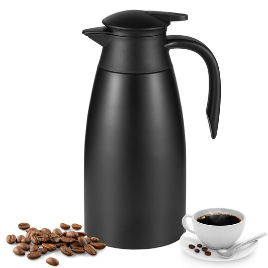 Olyzer 68oz / 2L Stainless Steel Thermal Coffee Carafe, Double Wall Vacuum Carafe Jug with Lid, Coffee Drinks Pot with Handle, Warm& Cold Retention for Water, Milk, Tea, Juice (Black)