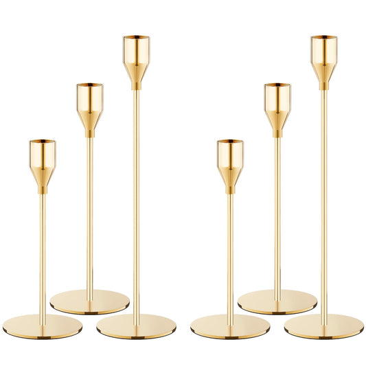 NLBTW French Gold Taper Candle Holders Set of 6, Premium Metal Candlestick Holders for Table or Mantel Decor Centerpiece, Candle Stick Holder Decor for Wedding, Dinning, Party or Anniversary