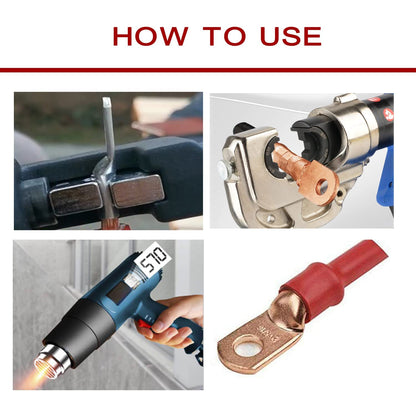 2/0 AWG 3/8" Stud (10 pcs.), Heavy Duty Battery Ring Terminal, 00 Gauge Connectors, 2/0 Copper Wire Lugs, Copper Ring Terminals, Battery Cable Ends, Bare Copper, Tubular Ring Terminal Connectors