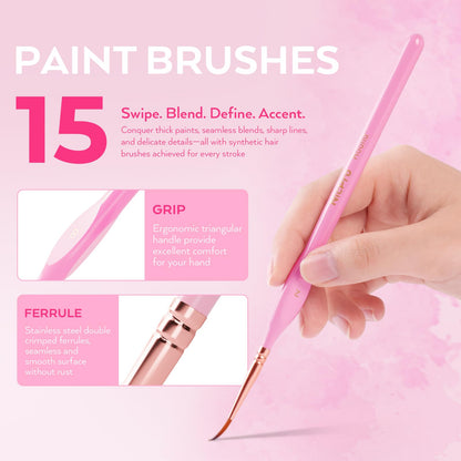 Nicpro 15PCS Micro Fine Detail Paint Brush Set, Macaron Pastel Small Miniature Fine Tip Detail Brushes Kit for Acrylic Oil Watercolor, Craft, Models, Miniatures, Rock Painting, Paint by Numbers