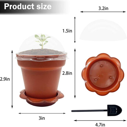 30 Pieces Cupcake Plant Pots with Humidity Dome Shape Small Plastic Flower Pots with Saucers and Shovel for Indoor Outdoor Seedling Succulent Vegetables