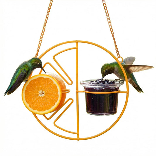Orioles Outdoor Feeder, Garden Metal Hanging Water Drinker, Jelly Fruit Bird Feeder, Outdoor Orange Metal Pendant Decor for Birds Drinking Jelly Oranges, Gift for Bird Lovers (19x19CM,1pcs)