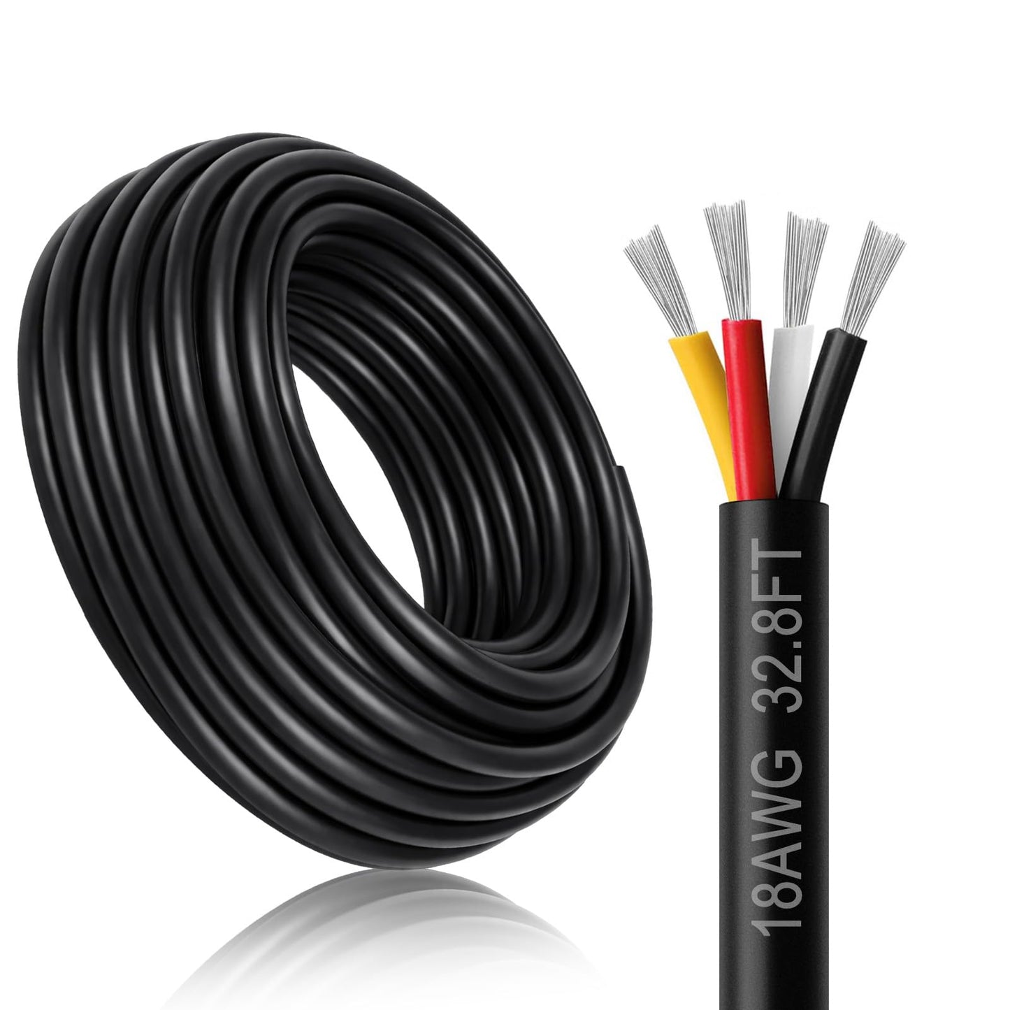 DEKIEVALE 18 Gauge 4 Conductor Wire, 32.8FT Black PVC Stranded Shielded Tinned Copper Wire, 18/4 Speaker Wire, Audio Power Cable, Flexible 18AWG Wire for Security/Alarm/Access Control/Sound