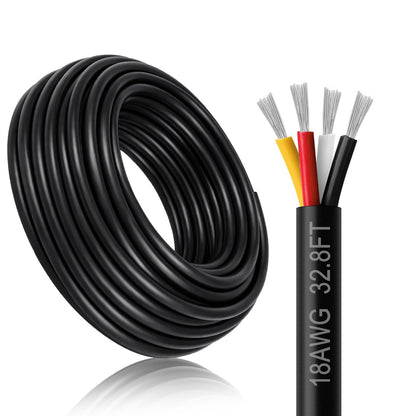 DEKIEVALE 18 Gauge 4 Conductor Wire, 32.8FT Black PVC Stranded Shielded Tinned Copper Wire, 18/4 Speaker Wire, Audio Power Cable, Flexible 18AWG Wire for Security/Alarm/Access Control/Sound