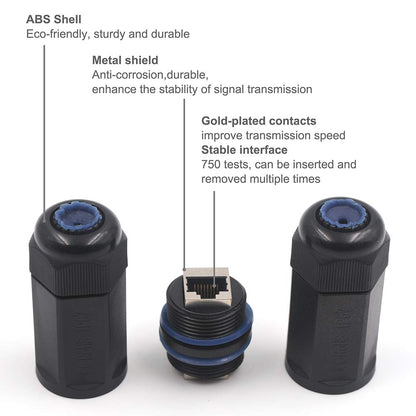 VCE IP68 Waterproof RJ45 Coupler Cat6/Cat5E/Cat5,3-Pack Shielded Outdoor Ethernet Cable Connectors Female to Female, Network LAN Cable Extender