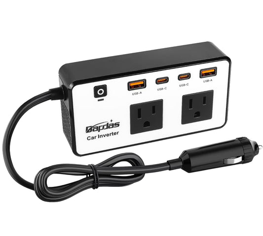 300W Car Power Inverter, DC 12V to 110V AC Car Outlet Adapter Plug, 24W Fast Charging USB-C&USB-A, Portable Charger Converter for Laptops, Phones