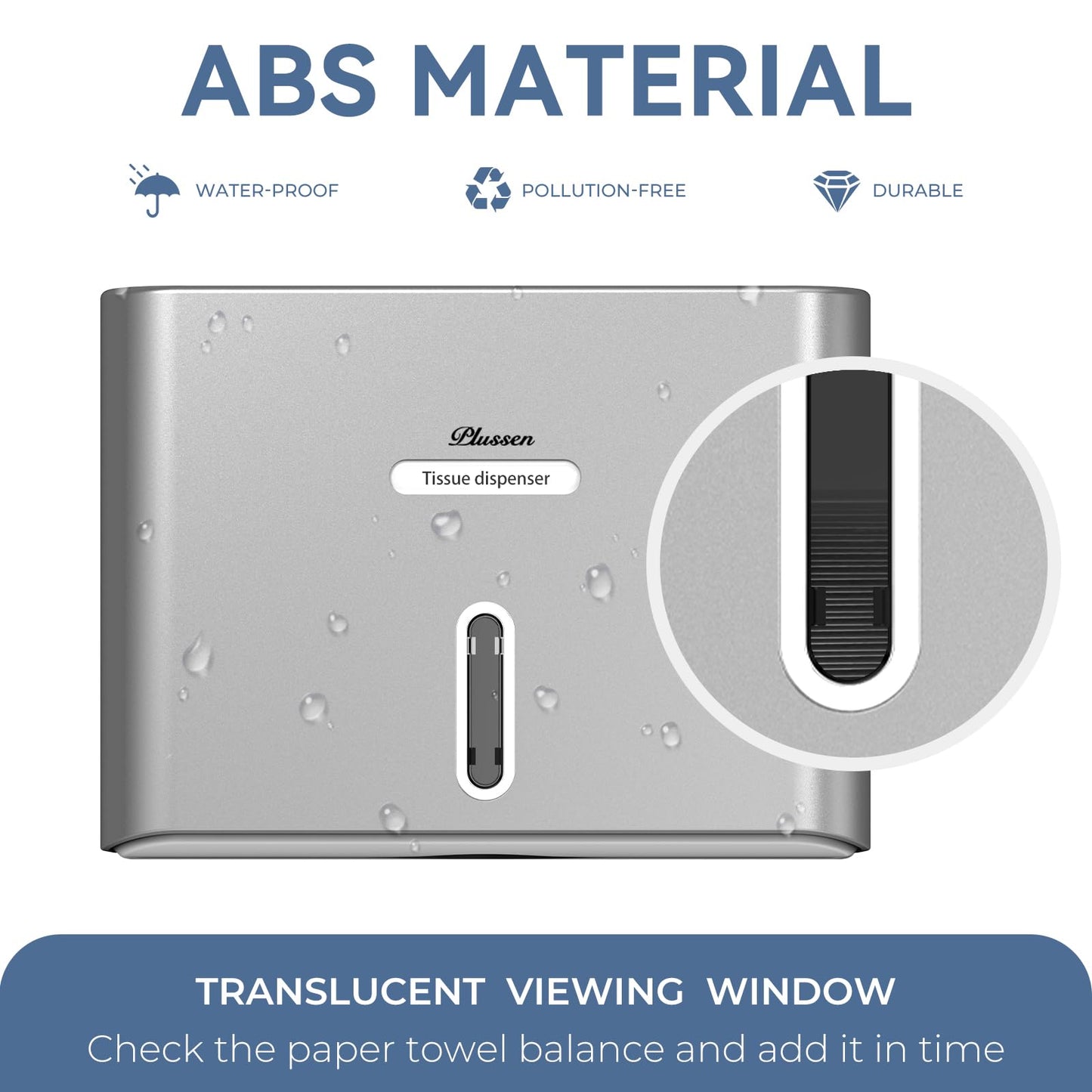 PLUSSEN Paper Towel Dispenser Wall Mount, Adhesive No Drilling Multifold Trifold C Fold Commercial Hand Towel Dispenser Silver