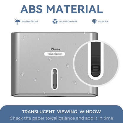 PLUSSEN Paper Towel Dispenser Wall Mount, Adhesive No Drilling Multifold Trifold C Fold Commercial Hand Towel Dispenser Silver