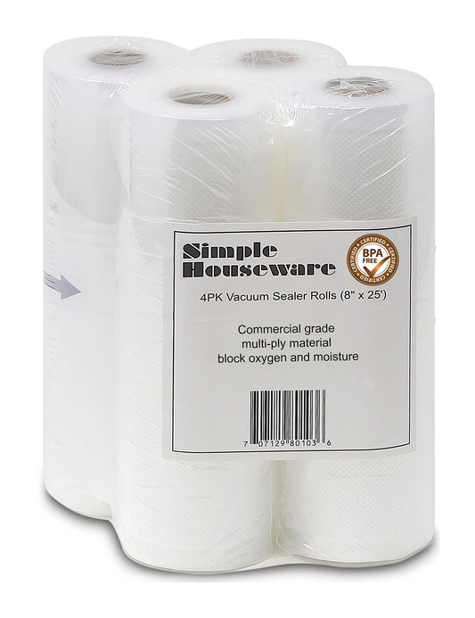 4 Pack - Simple Houseware 8'' x 25 Feet Vacuum Sealer Rolls Bags (Total 100 Feet)
