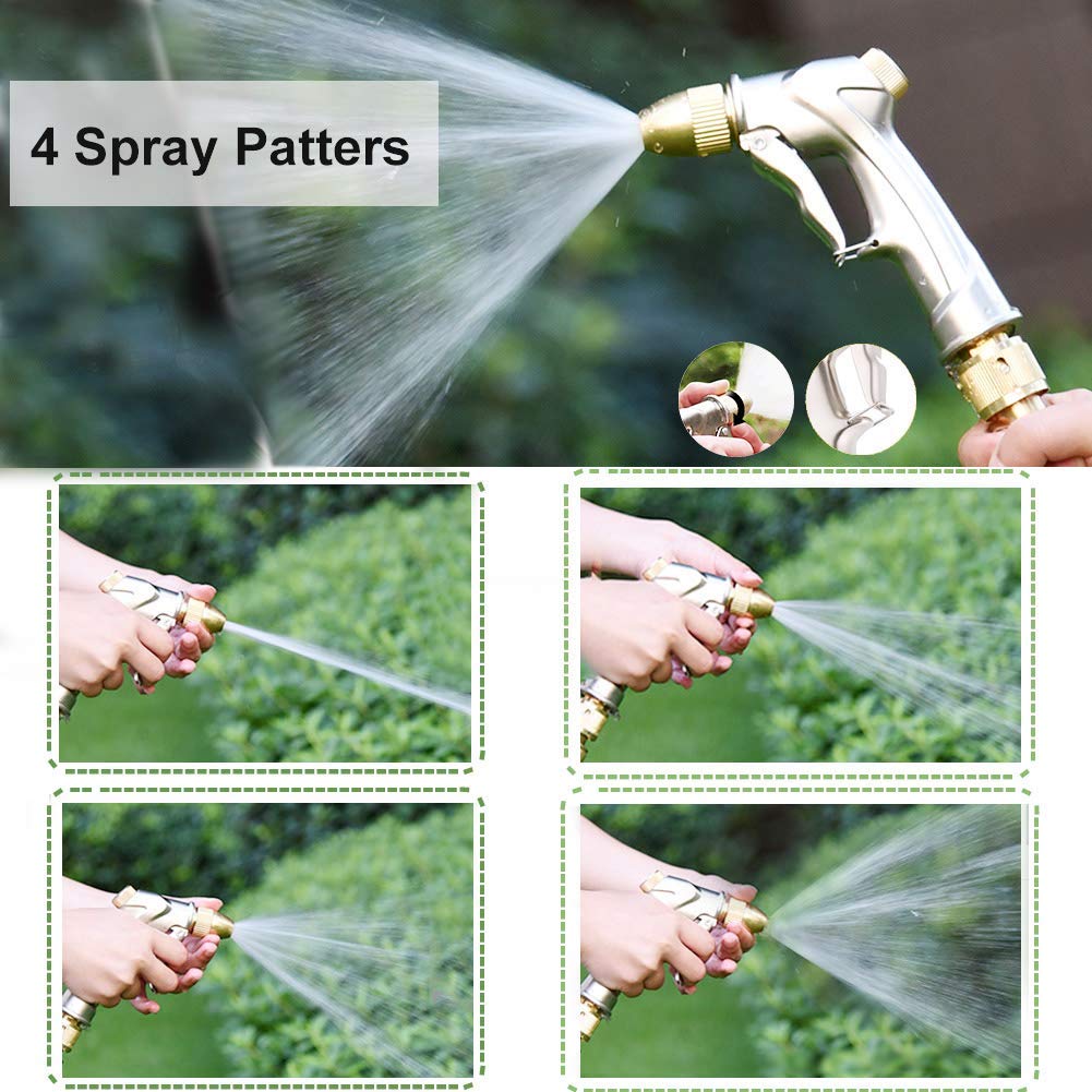 VASLON Garden Hose Nozzle Gun, Zinc Alloy Body & Full Brass Nozzle, Leak Proof Metal Hand Sprayer, High Pressure Pistol Grip in 4 Spraying Modes (Metal)