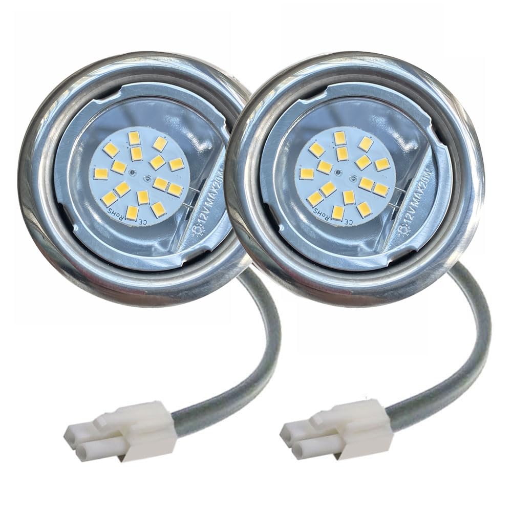LIDESENMO 2-Pack 55mm Kitchen Cooker Range Hood LED Light 1.5W 12V DC EL Connectors Smoke Exhauster Ventilator Lamp Motorhome RV Closet Lighting (White 6000K)