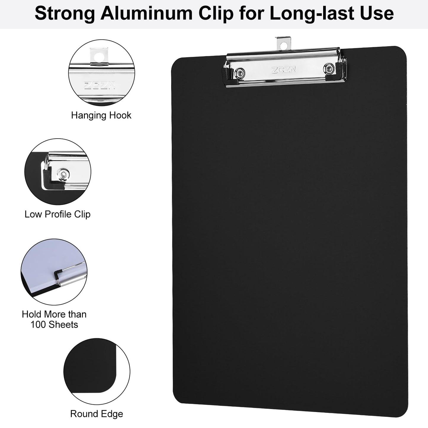 ZCZN Metal Clipboards, 2 Pack Heavy Duty Aluminum Clipboards 12 x 9 Inches, A4 Letter Sizer Document Holder with Low Profile Clip, Suitable for School, Office, Jobsite or Medical Staff, Black
