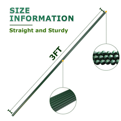 Jollybower 25pcs Steel Plant Stakes 3 Feet, Plastic Coated Metal Garden Stakes Supports Climbing for Tomato, Bean, Flowers, Tree Potted