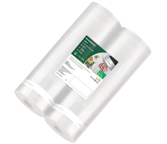 Bonsenkitchen Vacuum Sealer Bags, 11 in x 50 ft Rolls 2 Pack Food Vacuum Storage Bags, BPA Free, Food Grade, Customized Size Vcuum Bag for Vac Storage, Meal Prep or Sous Vide Cooking, VB3210