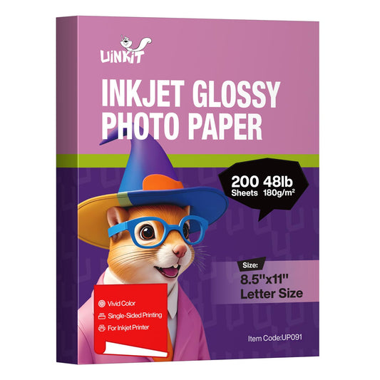 Uinkit Glossy Inkjet Photo Paper 8.5x11 Inches,180Gsm Natural White,200 Sheets -True Color Reproduction for Vivid Prints 48lb Professional Photo Paper Letter Size (200)