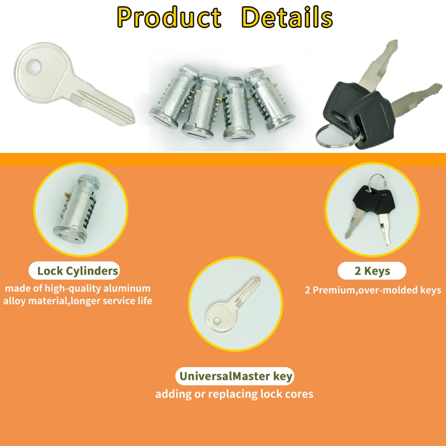 Lock Cylinders for Car Racks System(4 Pack),One-Key System Lock Core Compatible with Thule Racks,Bike Rack,and Other Equipment with Lock Cylinder,Includes 4 Cores, 2 Keys and A Control Key
