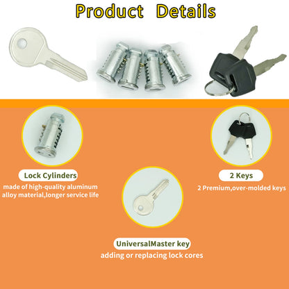 Lock Cylinders for Car Racks System(4 Pack),One-Key System Lock Core Compatible with Thule Racks,Bike Rack,and Other Equipment with Lock Cylinder,Includes 4 Cores, 2 Keys and A Control Key