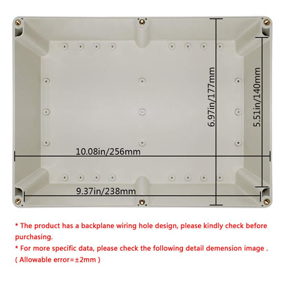 LeMotech ABS Plastic Junction Box Dustproof Waterproof IP65 Electrical Box Universal Project Enclosure Grey with PC Transparent/Clear Cover 10.4 x 7.2 x 3.7 inch (263 x 182 x 95 mm)