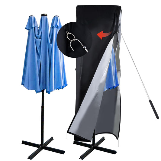 Umbrella Cover 420D Waterproof Outdoor,Patio Umbrella Parasol Cover,Waterproof Zipper & Top Vent,Windproof ,Anti-UV,Large Umbrellas Covers,Garden Umbrellas Covers,fits Double-Sided Umbrella 13-15 ft