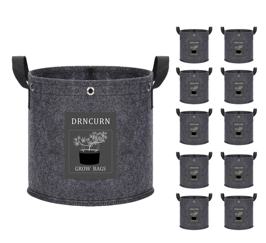 DRNCURN Fabric Planter 1 Gallon 10 Pack Heavy Duty 320g Thick Nonwoven Fabric Pots with LST Rings for Low Stress Plant Training Flowers, Vegetables, Fruits