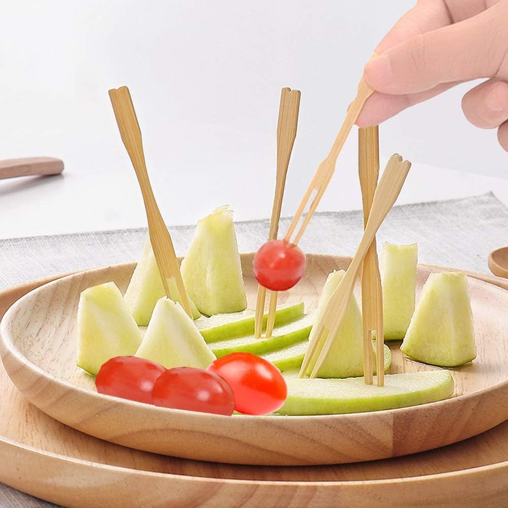 1000 Pcs Bamboo Forks, BetterJonny Disposable Forks Two Prongs Skewers Blunt End Toothpicks Mini Cocktail Tasting Forks Fruit Food Picks for Party, Banquet, Buffet and Daily Life