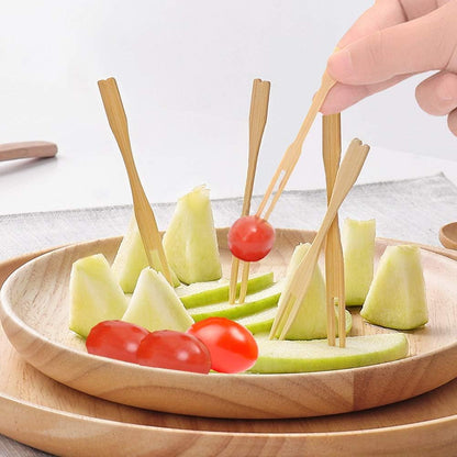 1000 Pcs Bamboo Forks, BetterJonny Disposable Forks Two Prongs Skewers Blunt End Toothpicks Mini Cocktail Tasting Forks Fruit Food Picks for Party, Banquet, Buffet and Daily Life