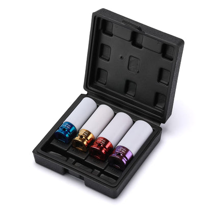 EMENTOL 4PCS 1/2" Drive Thin-Walled Impact Drive Lug Nut Socket Set, CR-MO, Metric, Protective Wheel Impact Socket Set-17mm, 19mm, 21mm, 22mm