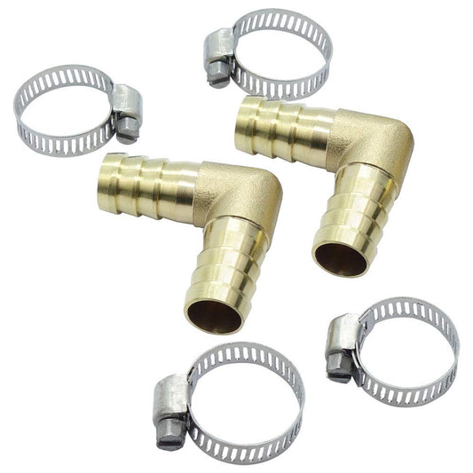 2pcs Brass Hose Barb Fitting 90 Degree Elbow 3/4" Barbed x 3/4" Barbed For Air/Water/Fuel/Oil/ Gases With 4pcs stainless steel clamps