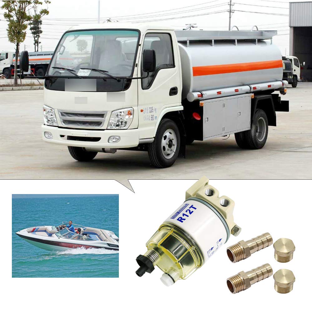 Anxingo R12T Fuel Filter Water Separator 120AT NPT ZG1/4-19 with 2 Fittings, 2 Plugs Complete Combo Filter for Marine Diesel Engine Lawn Mower