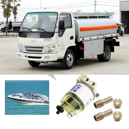 Anxingo R12T Fuel Filter Water Separator 120AT NPT ZG1/4-19 with 2 Fittings, 2 Plugs Complete Combo Filter for Marine Diesel Engine Lawn Mower