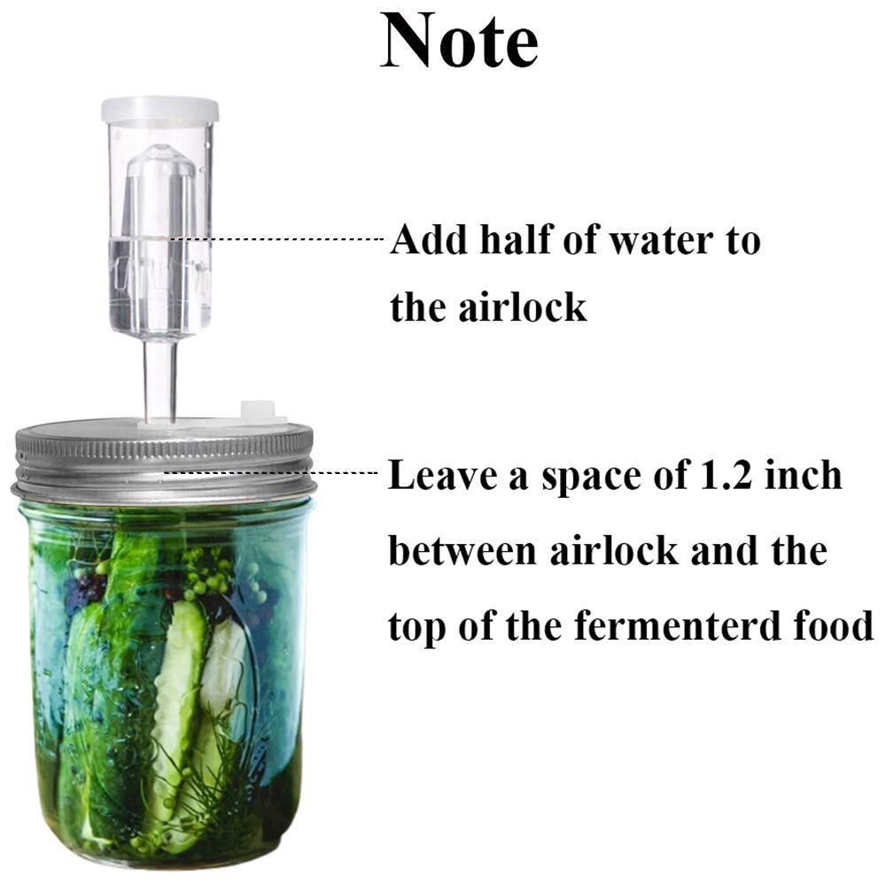 6 Set Fermentation Lids, Fermentation Kit for Wide Mouth Jars, Stainless Steel Fermenting Lids with 9 Silicone Grommets, 6 Airlocks, 6 Silicone Rings(Jars Not Included)