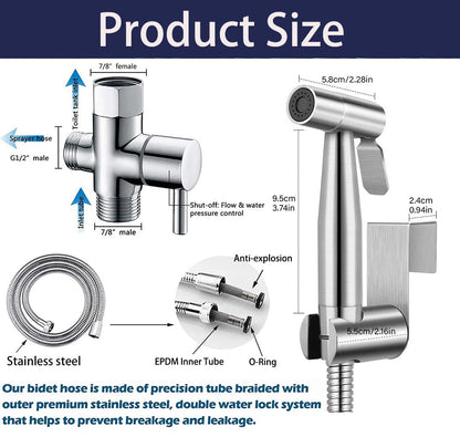 Handheld Bidet Sprayer for Toilet, Stainless Steel Jet Spray for Toilet Seat, Muslim Shower, Adjustable Water Pressure with Bidet Hose, Support Wall or Toilet Mount