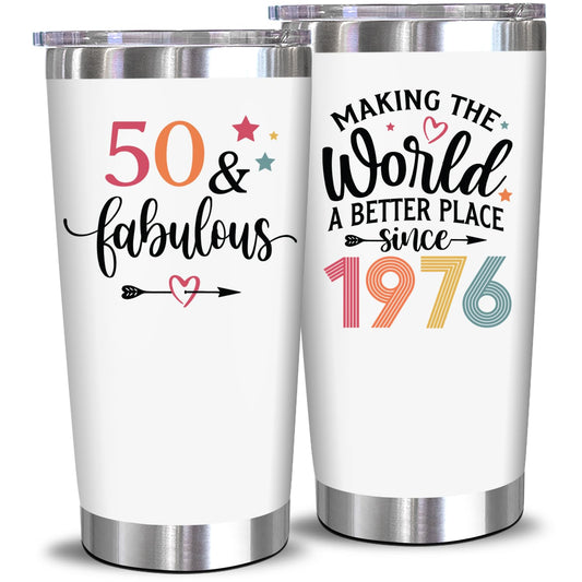 NewEleven 50th Birthday Gifts for Women - 1976 50th Birthday Decorations for Women, Her, Wife, Girlfriend - Gifts for Her Turning 50 Year Old - 20 Oz Tumbler