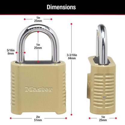 Master Lock Heavy Duty Outdoor Combination Lock, 2 in. Wide, Brass Finish, 875D