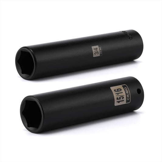 EMENTOL 2PCS 1/2 Inch Drive Extra Long Deep Impact Socket Set- 3/4 Inch and 15/16 Inch, CR-MO, SAE, 6 Point Extra Deep Socket, 5" Length