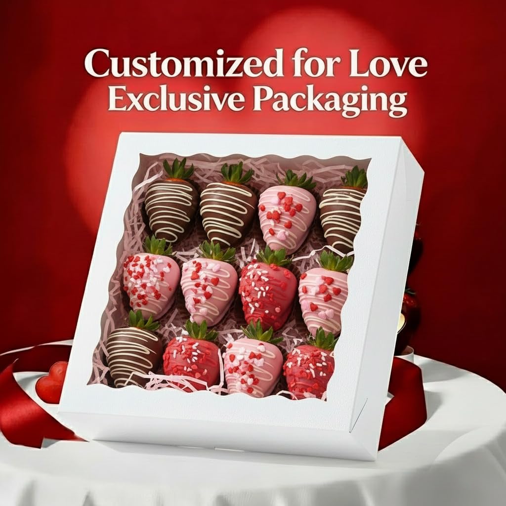 RomanticBaking 28pcs 9x9x2.5 Inches Bakery Boxes with Window for Pie, Chocolate Covered Strawberries, Breakable Heart, Cookies, Cakesickle