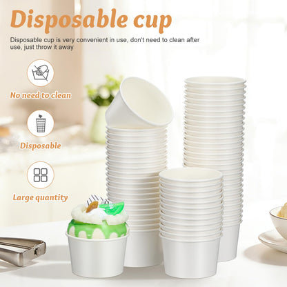 Hemobllo Disposable Dessert Cups with Lids 3Oz Paper Ice Cream Cups for Snacks Yogurt Pudding and Cold Treats 100 Pack Compact Size for Parties and Outdoor Use