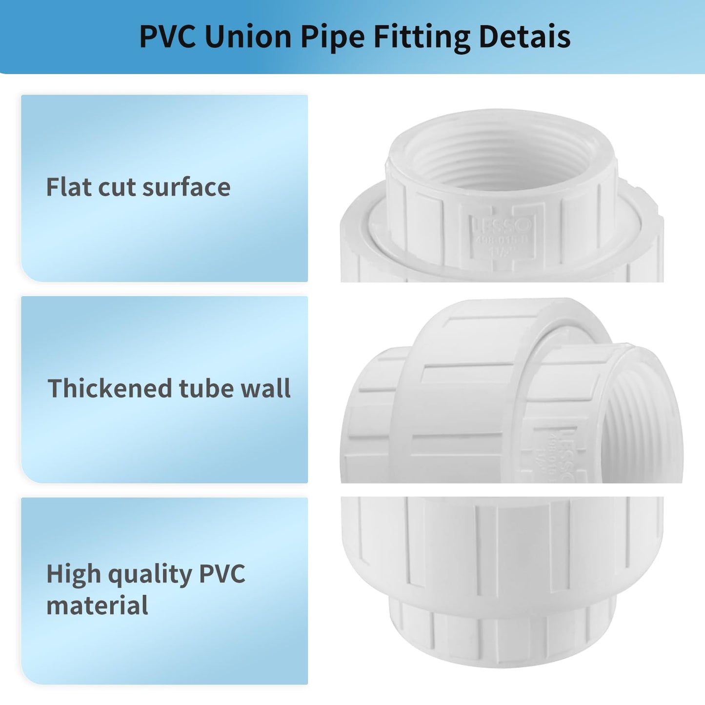 LESSO 4pcs 3/4 inch PVC Female Thread Union,PVC Coupling,Furniture Grade for Water Systems,SCH40 White